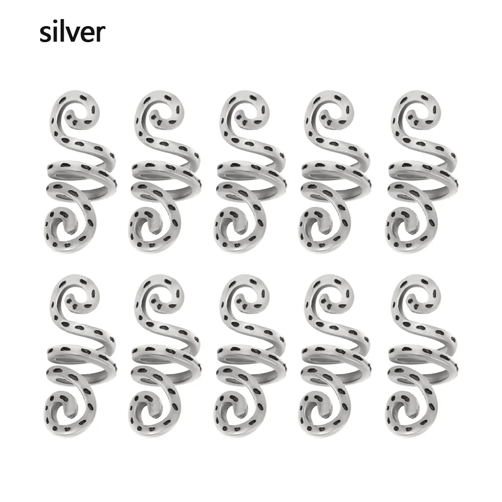 10pcs Viking Spiral Hair Charms – Metal Braid & Dreadlock Beads for Women’s Hair Styling & Beard Adornment