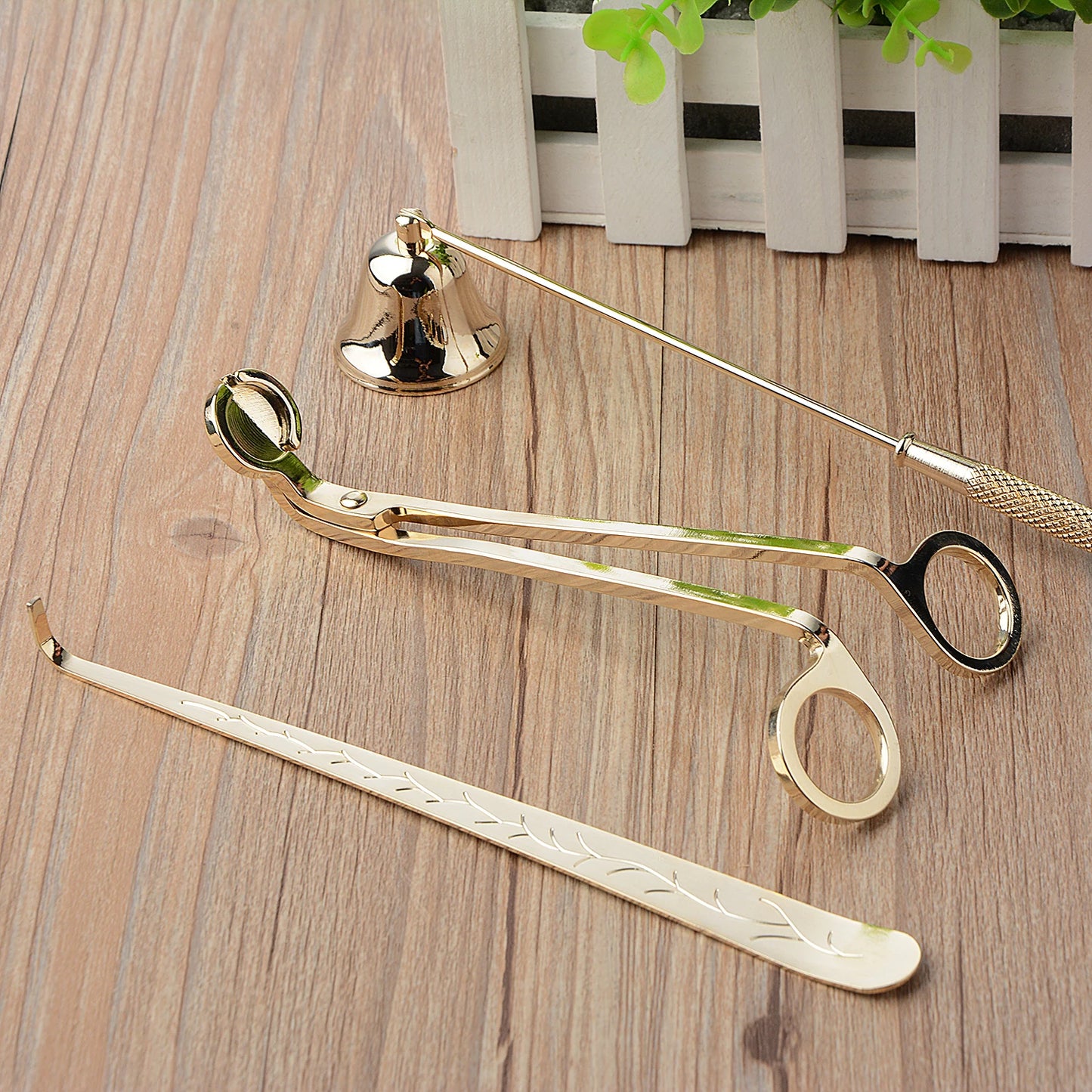 Ritual Candle Tool Set - Gold/Black Wick Trimmer, Snuffer & Hook for Sacred Space Care