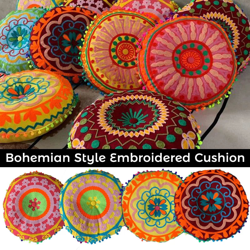 Bohemian Embroidered Floor Cushion Thick Yoga Pouf, Meditation Mat or Window Seat Pad