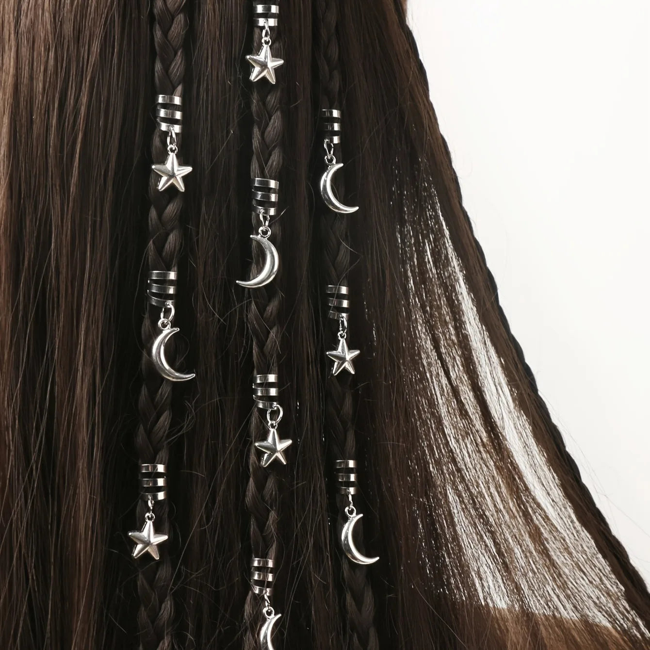 10pcs Celestial Hair Rings – Star & Moon Braid Charms for Boho Braids, Locs & Festival Hair Magic