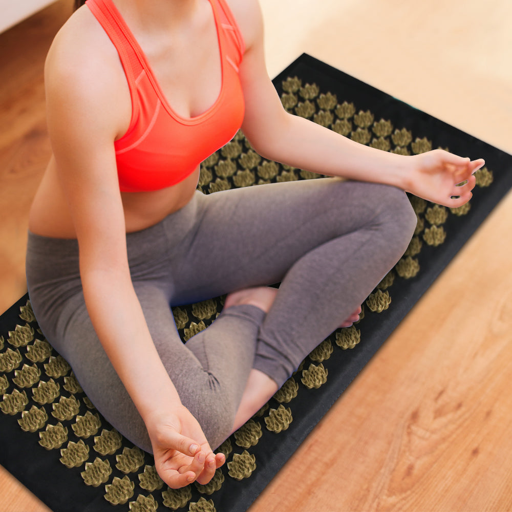 Eco Acupressure Mat & Pillow Set Lotus Spike Massage Cushion for Back, Neck, Feet and Meditation Relief
