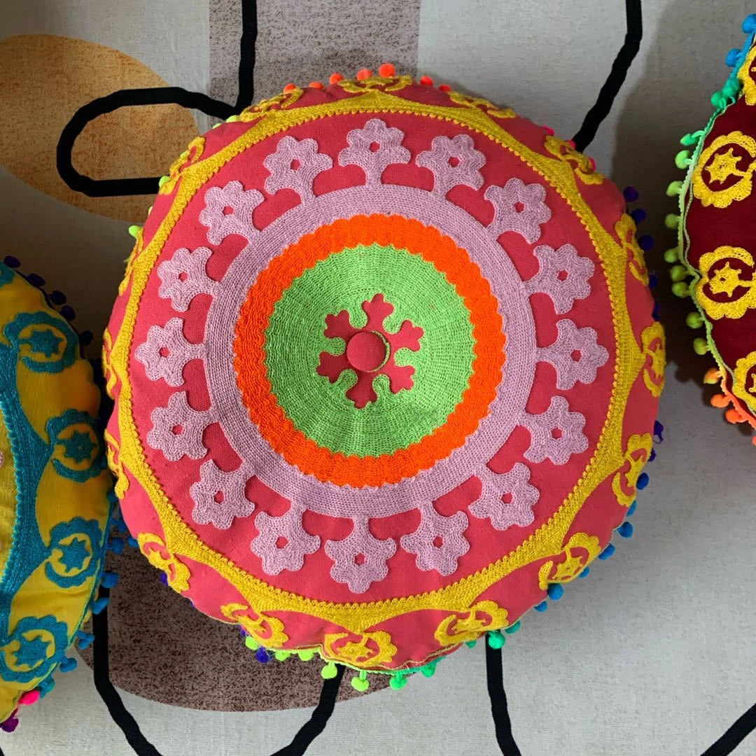 Bohemian Embroidered Floor Cushion Thick Yoga Pouf, Meditation Mat or Window Seat Pad