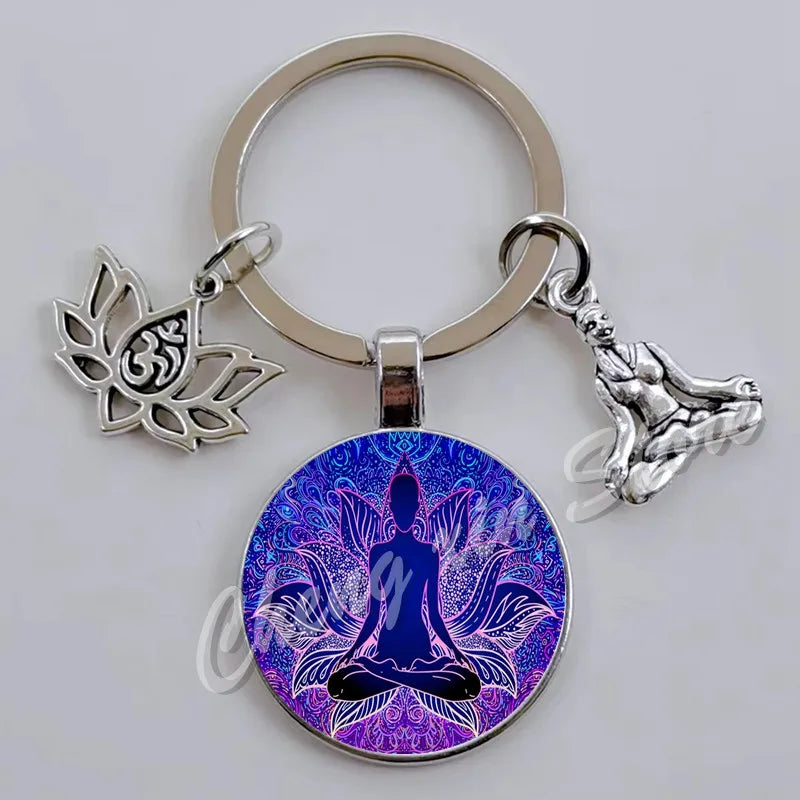 Chakra Mandala Glass Keychain – Indian Buddha Meditation Ornament for Yoga & Spiritual Gifts