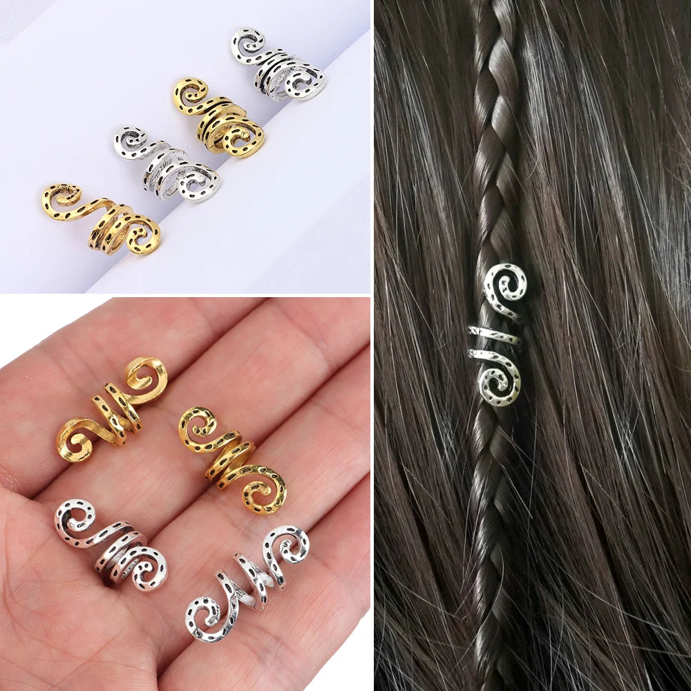 10pcs Viking Spiral Hair Charms – Metal Braid & Dreadlock Beads for Women’s Hair Styling & Beard Adornment