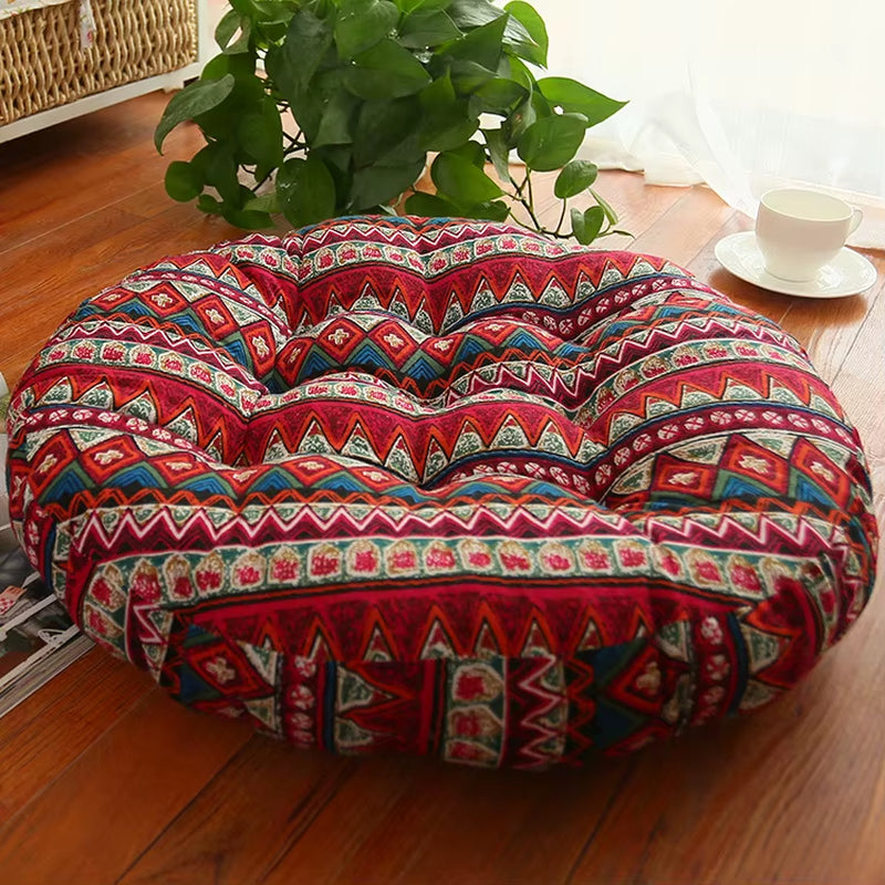 Round Floor Meditation Cushion- Thick Cotton Linen Seat for Ritual, Yoga & Teahouse Moments
