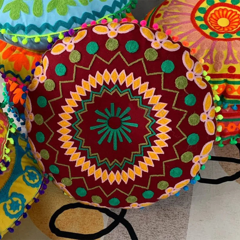 Bohemian Embroidered Floor Cushion Thick Yoga Pouf, Meditation Mat or Window Seat Pad