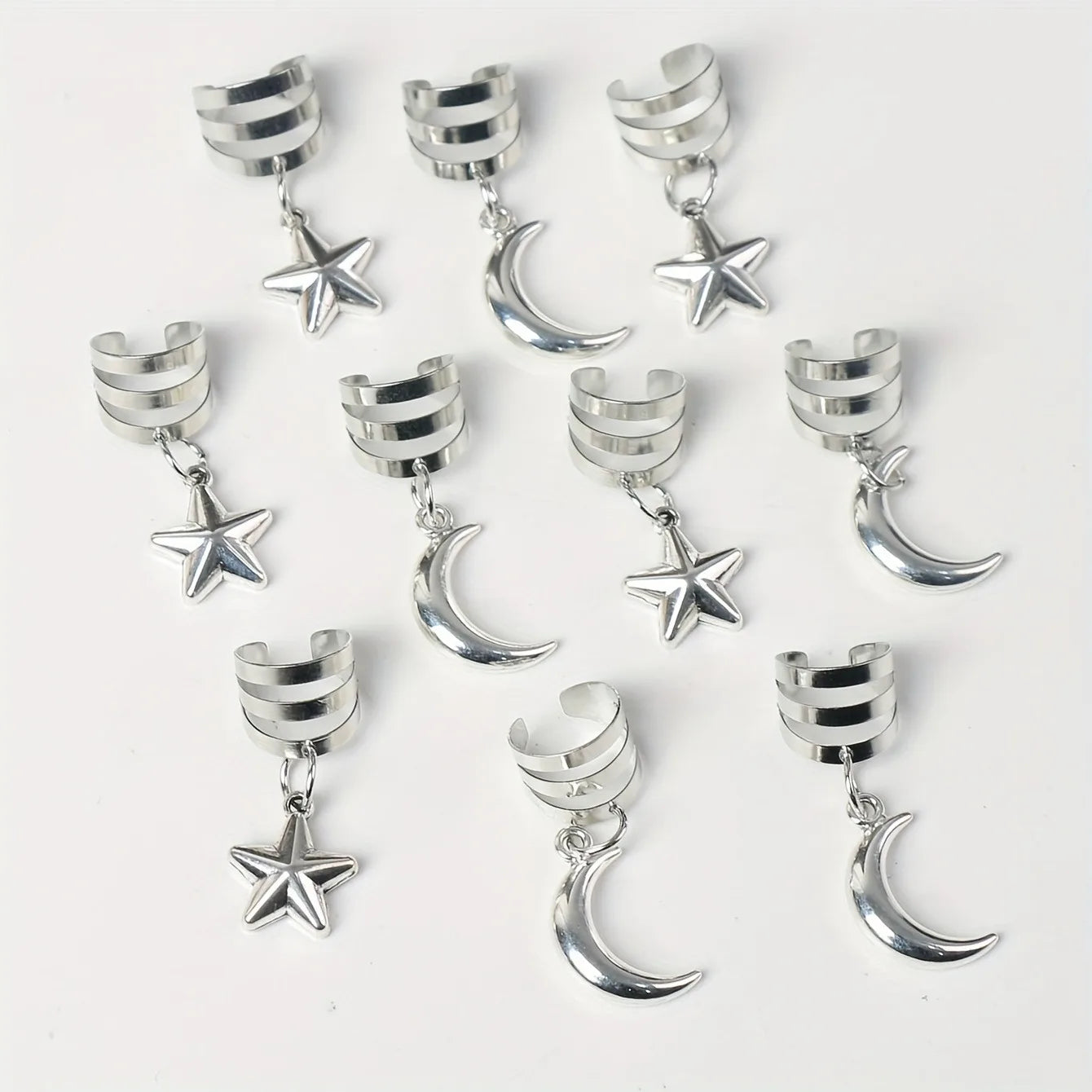 10pcs Celestial Hair Rings – Star & Moon Braid Charms for Boho Braids, Locs & Festival Hair Magic