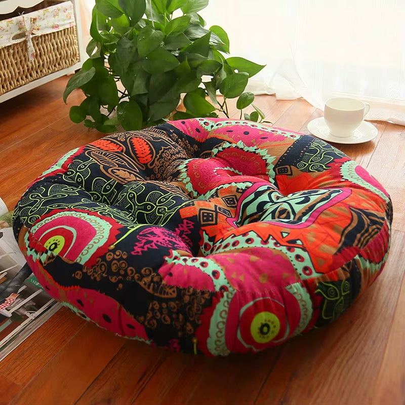 Round Floor Meditation Cushion- Thick Cotton Linen Seat for Ritual, Yoga & Teahouse Moments