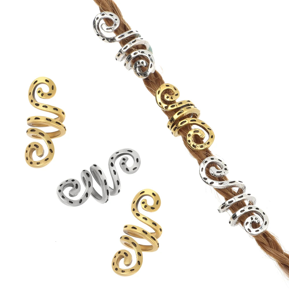 10pcs Viking Spiral Hair Charms – Metal Braid & Dreadlock Beads for Women’s Hair Styling & Beard Adornment