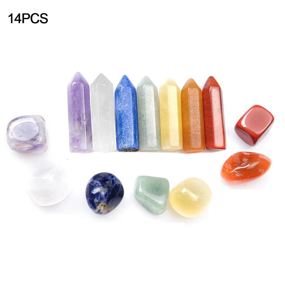Chakra Healing Crystal Set – 7-Piece Hexagonal Point Gemstones in Gift Box