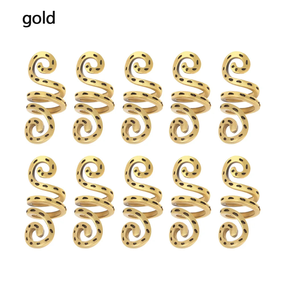 10pcs Viking Spiral Hair Charms – Metal Braid & Dreadlock Beads for Women’s Hair Styling & Beard Adornment