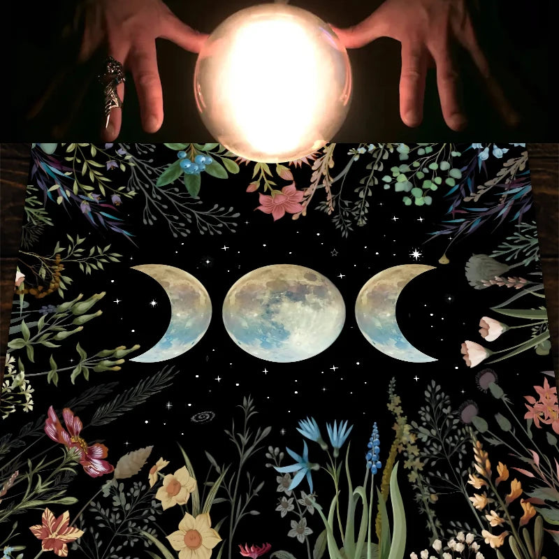 Celestial Flower Triple Moon Tarot Cloth – Altar Decor for Witchy Rituals & Card Readings