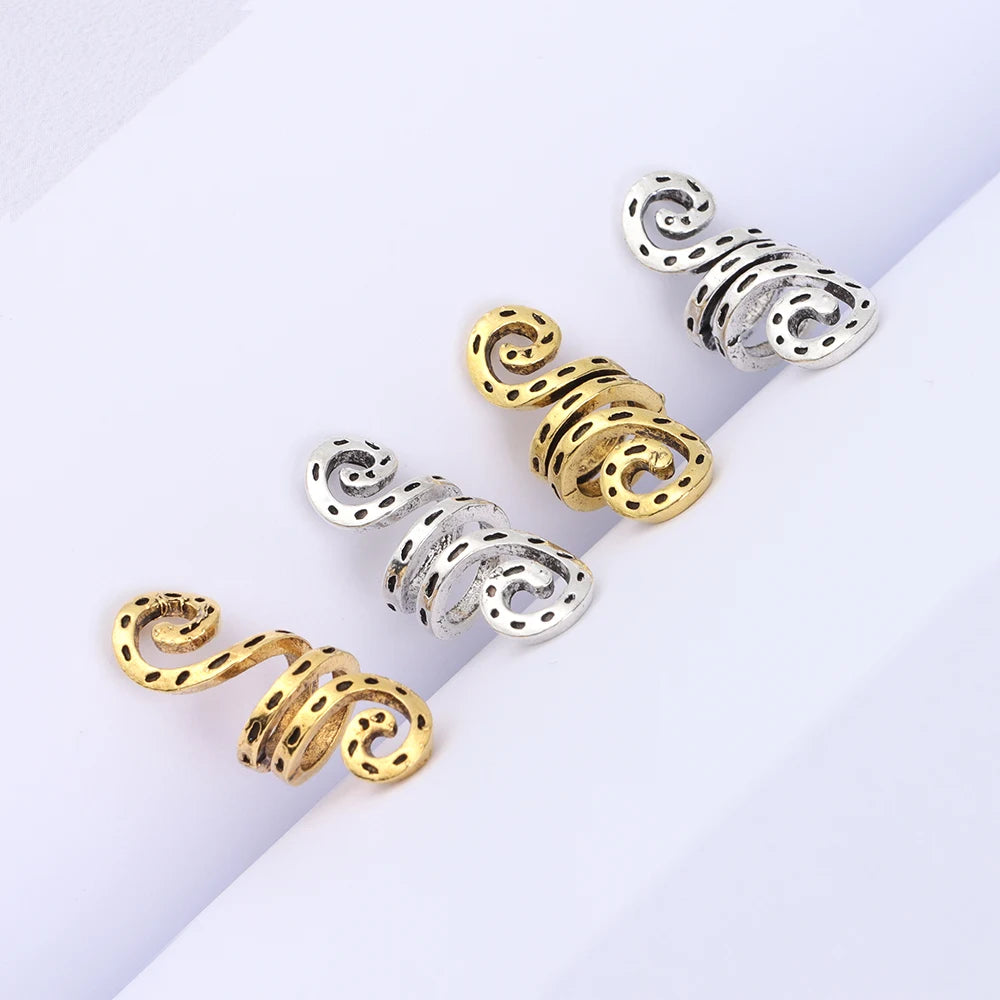 10pcs Viking Spiral Hair Charms – Metal Braid & Dreadlock Beads for Women’s Hair Styling & Beard Adornment