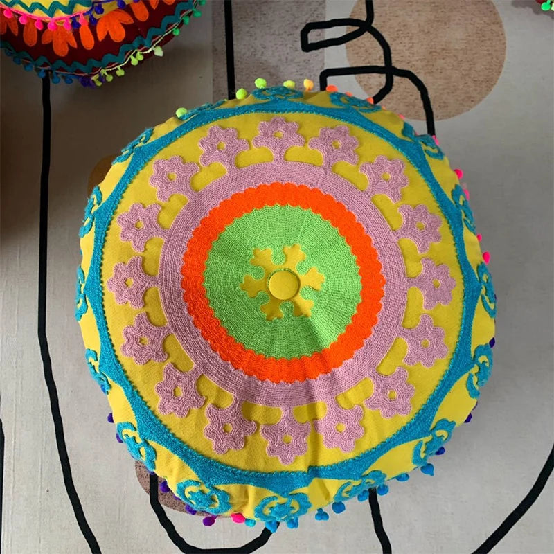 Bohemian Embroidered Floor Cushion Thick Yoga Pouf, Meditation Mat or Window Seat Pad
