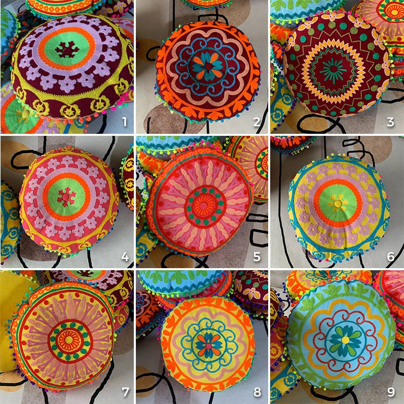 Bohemian Embroidered Floor Cushion Thick Yoga Pouf, Meditation Mat or Window Seat Pad