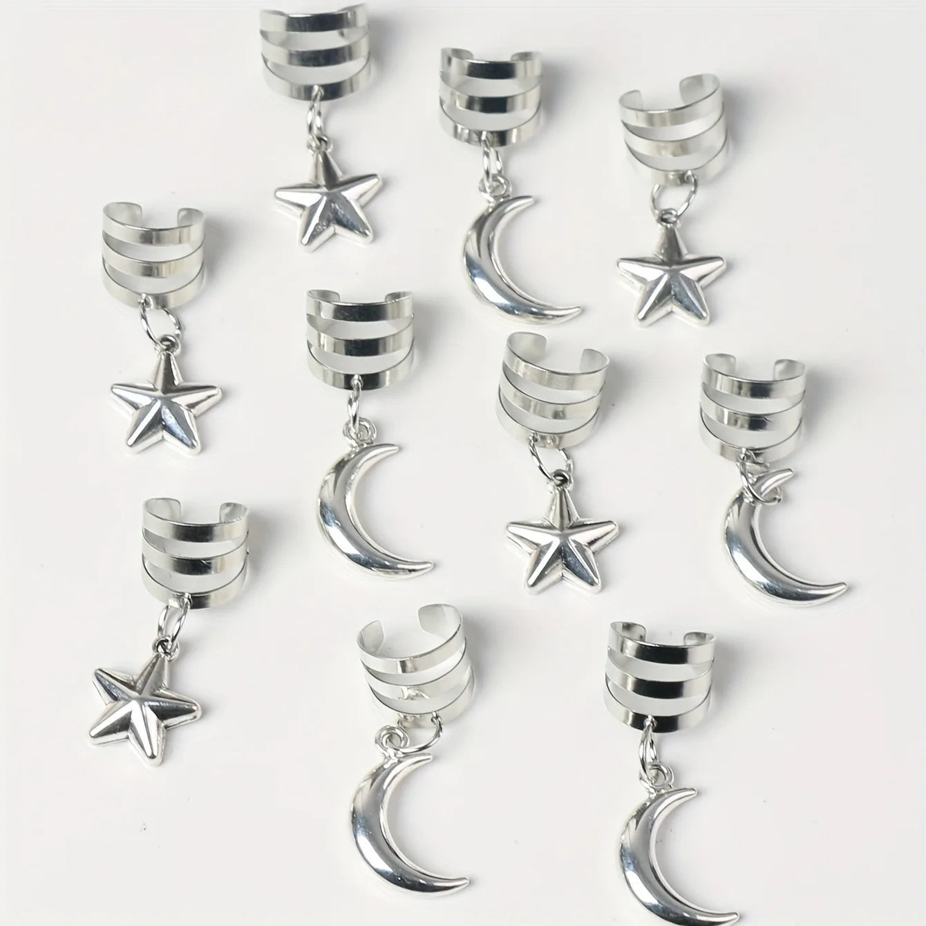 10pcs Celestial Hair Rings – Star & Moon Braid Charms for Boho Braids, Locs & Festival Hair Magic