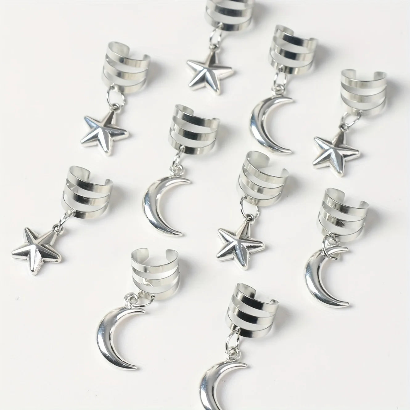 10pcs Celestial Hair Rings – Star & Moon Braid Charms for Boho Braids, Locs & Festival Hair Magic
