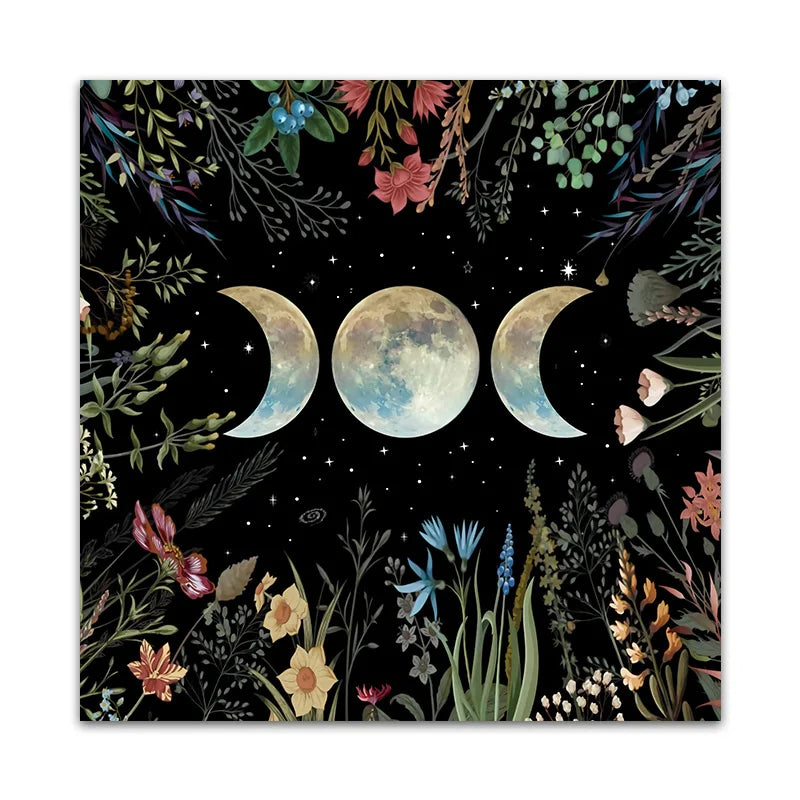 Celestial Flower Triple Moon Tarot Cloth – Altar Decor for Witchy Rituals & Card Readings