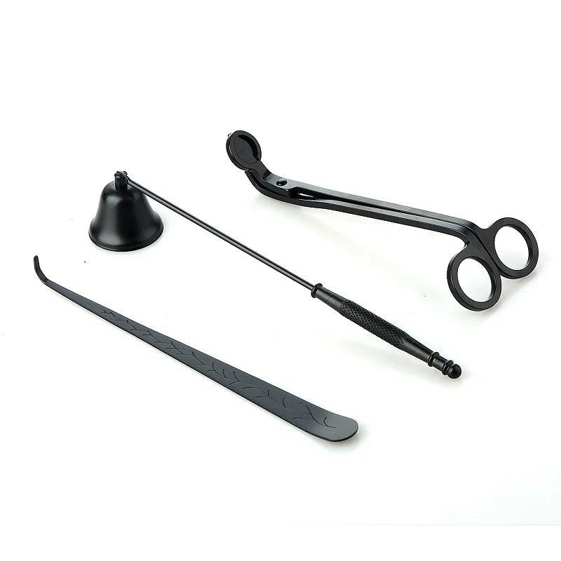 Ritual Candle Tool Set - Gold/Black Wick Trimmer, Snuffer & Hook for Sacred Space Care