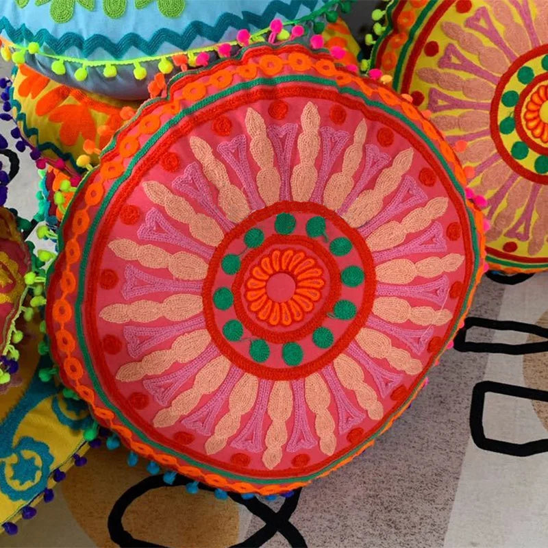 Bohemian Embroidered Floor Cushion Thick Yoga Pouf, Meditation Mat or Window Seat Pad