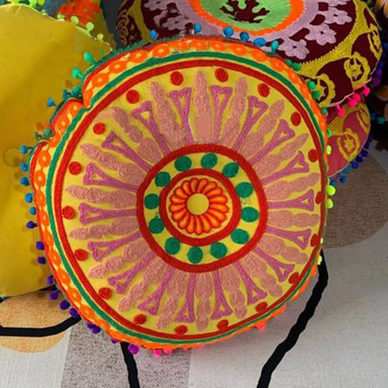Bohemian Embroidered Floor Cushion Thick Yoga Pouf, Meditation Mat or Window Seat Pad