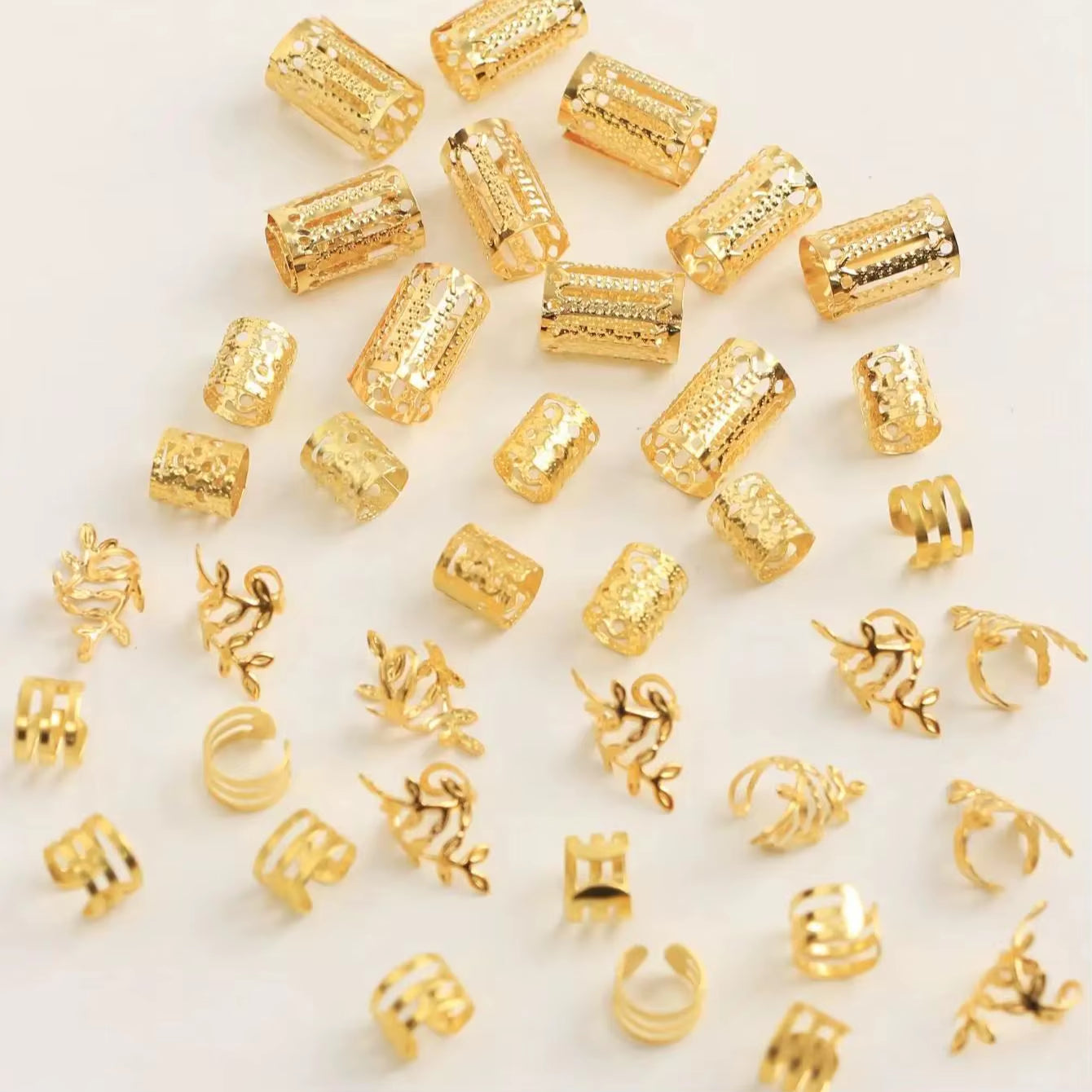 40pcs Mixed Hair Rings Set – Boho Braid Cuffs & Dreadlock Beads for Hair Styling & Festival Vibes