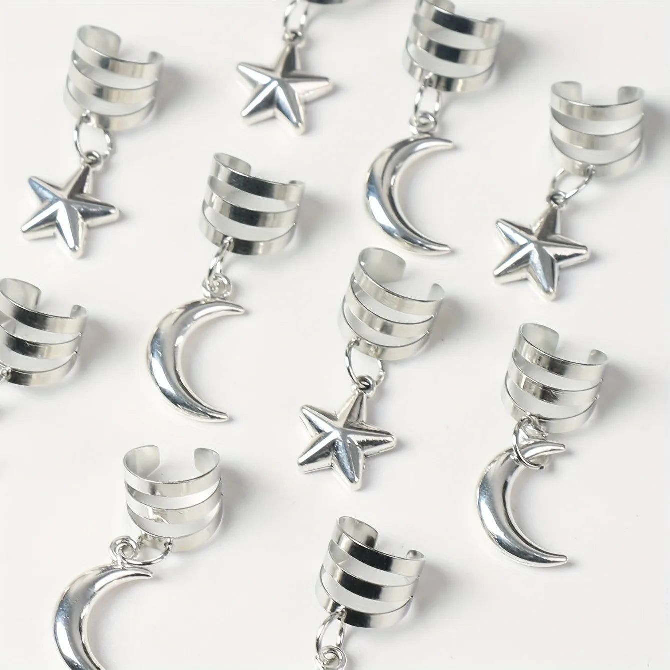 10pcs Celestial Hair Rings – Star & Moon Braid Charms for Boho Braids, Locs & Festival Hair Magic