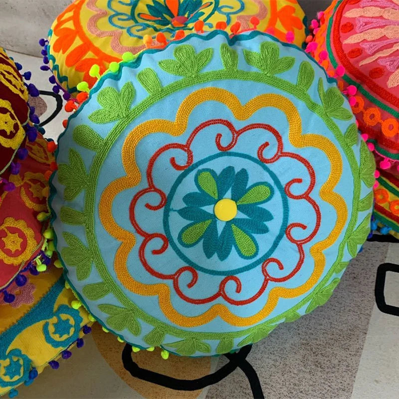Bohemian Embroidered Floor Cushion Thick Yoga Pouf, Meditation Mat or Window Seat Pad