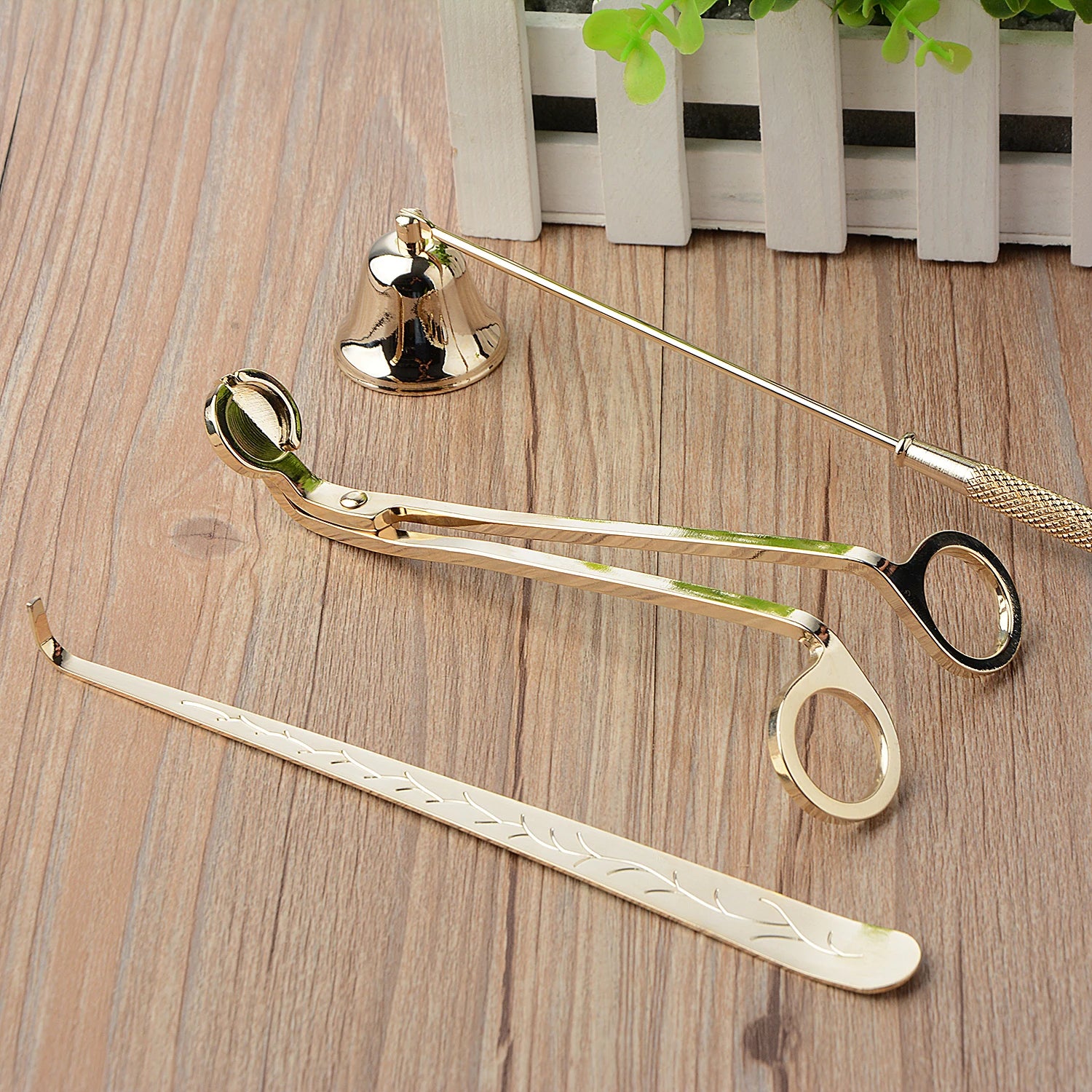 Ritual Candle Tool Set - Gold/Black Wick Trimmer, Snuffer & Hook for Sacred Space Care