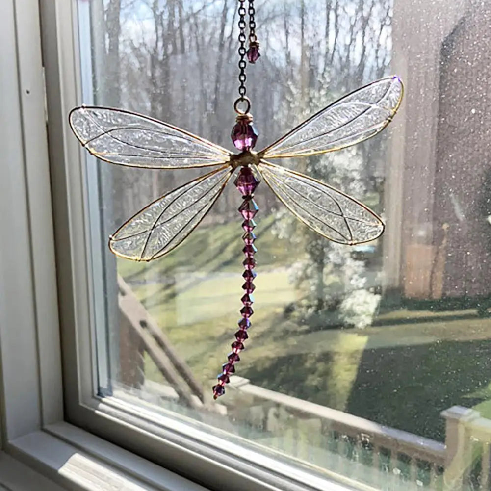 Crystal Dragonfly & Butterfly Suncatcher Wind Chime – Boho Garden, Window & Car Charm
