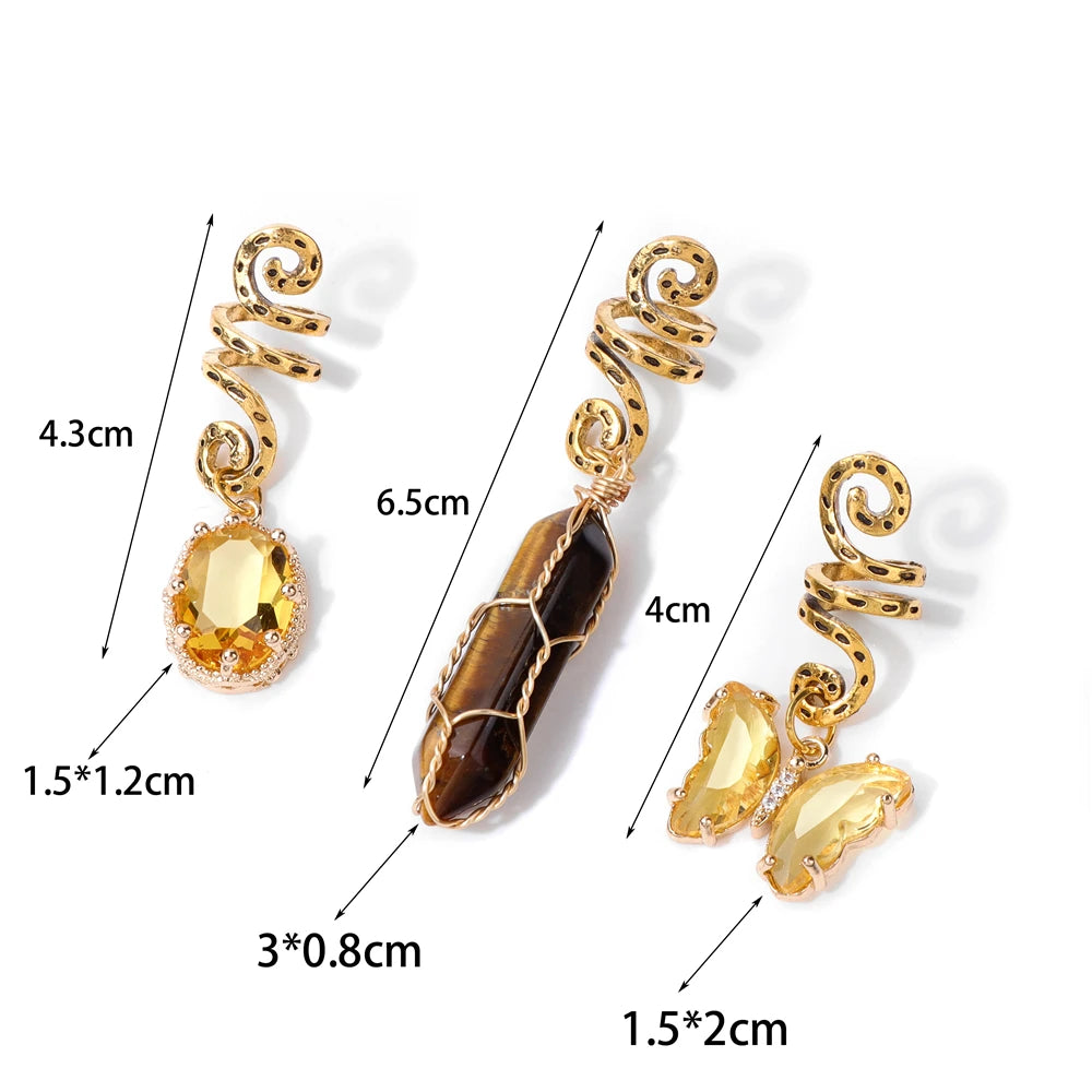 Green Crystal Aventurines Butterfly Hexagonal Prism round Shape Hair Clip 3Pcs/Set Headwear Women Healing Reiki Hair Accessories