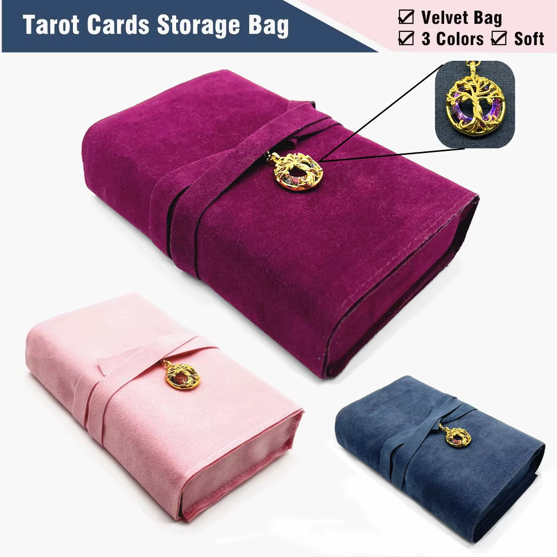 Velvet Tarot Card Pouch – Oracle Deck & Crystal Storage Bag for Witchcraft, Divination, Dice & Jewelry
