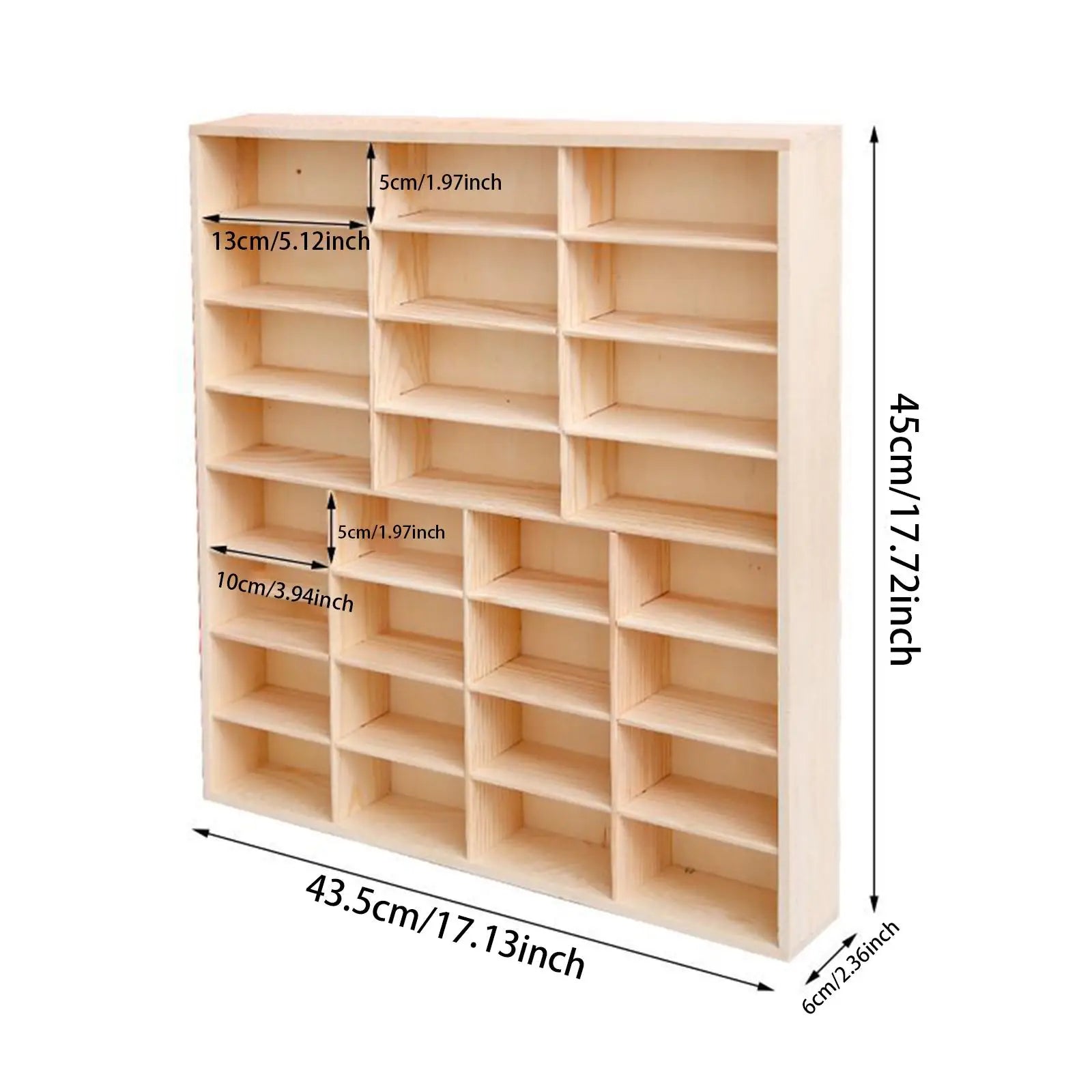 Wooden Multi-Grid Crystal Display Box – Natural Wood Organizer Shelf for Crystals, Toys, Miniatures & Sacred Treasures