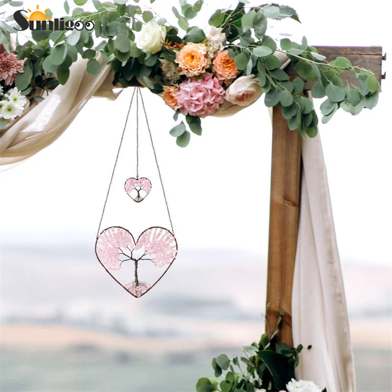 Love Heart Tree of Life Crystal Hanging Ornament Chakra Gemstones Yoga Spiritual Meditation Garden Wedding Home Decor
