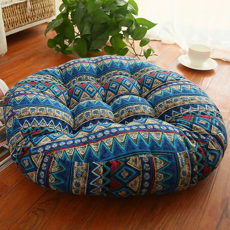 Round Floor Meditation Cushion- Thick Cotton Linen Seat for Ritual, Yoga & Teahouse Moments