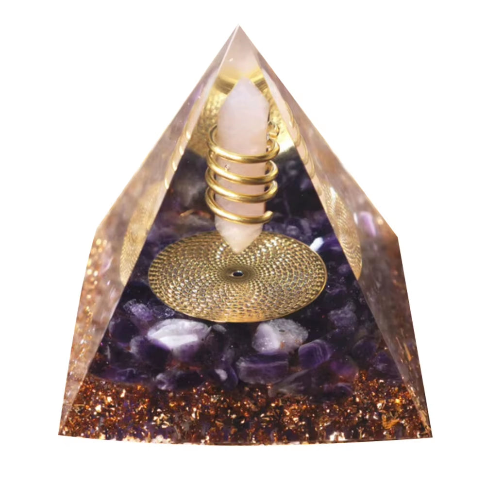 Natural Crystal Orgone Pyramid – EMF Protection, Chakra Healing & Energy Cleansing Décor