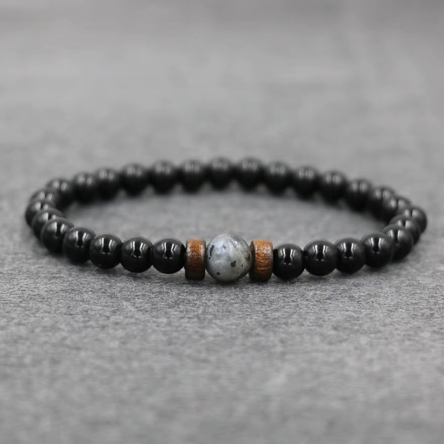 Lava Stone & Labradorite Chakra Bracelet Set – Moonstone, Wood Beads, Yoga Energy Jewelry for Men