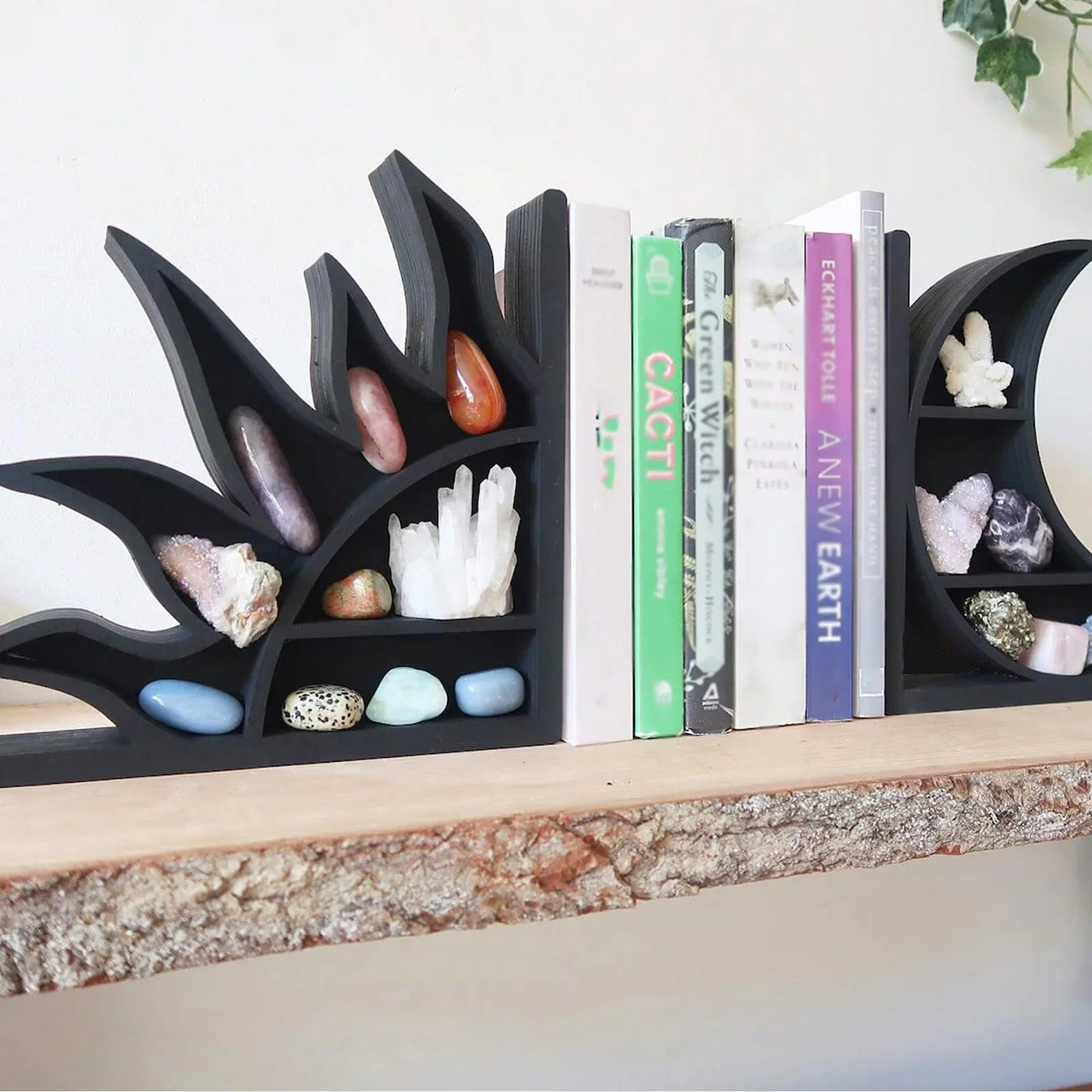 Sun & Moon Crystal Shelf Bookends – Boho Home Decor for Crystals, Books & Altars