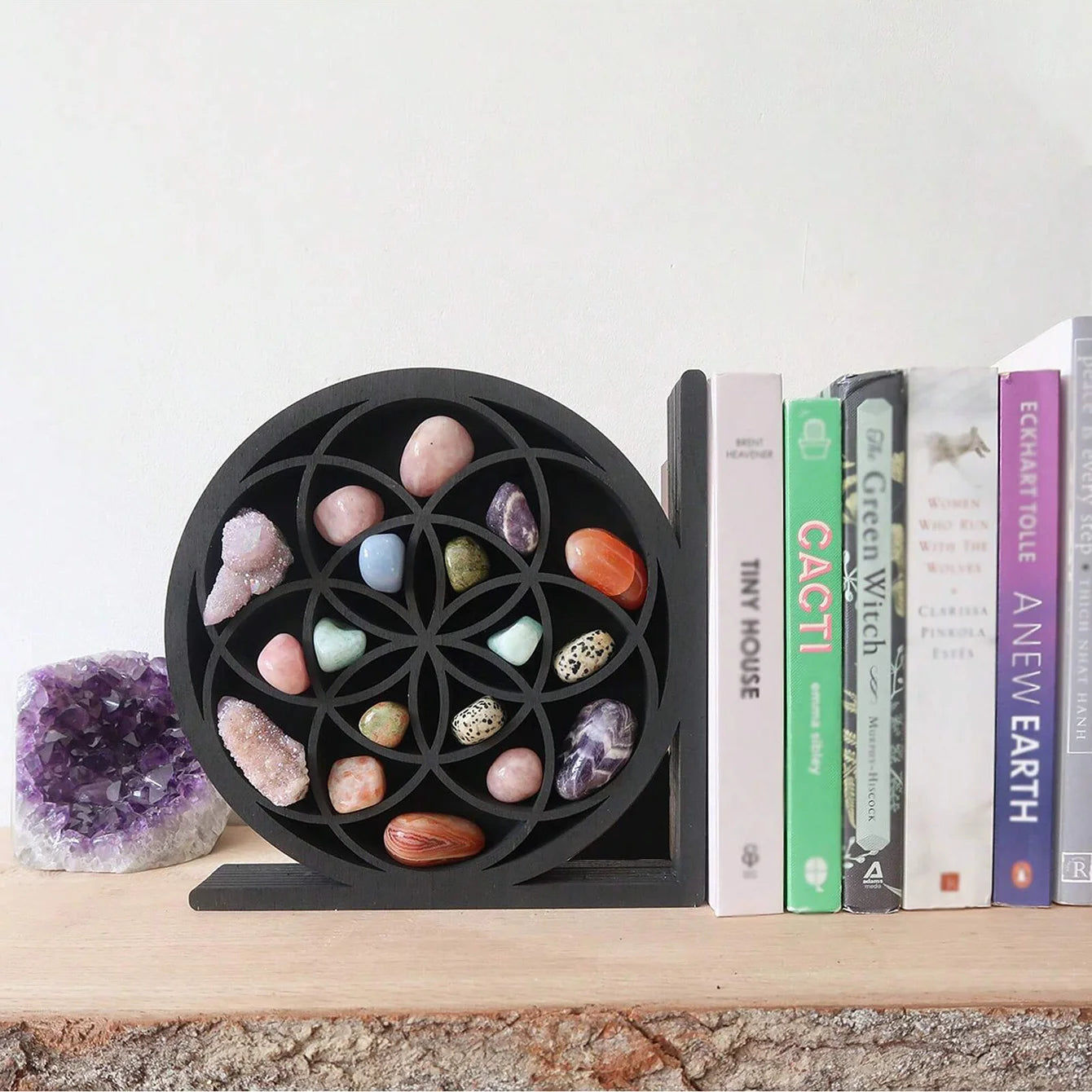 Sun & Moon Crystal Shelf Bookends – Boho Home Decor for Crystals, Books & Altars