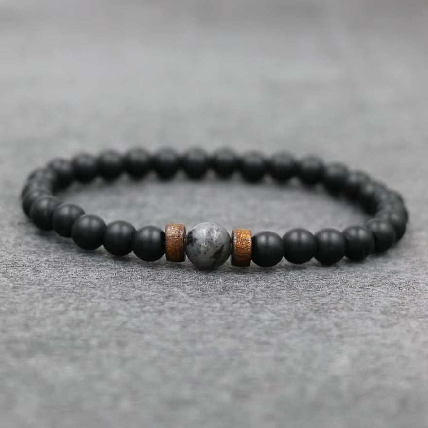 Lava Stone & Labradorite Chakra Bracelet Set – Moonstone, Wood Beads, Yoga Energy Jewelry for Men