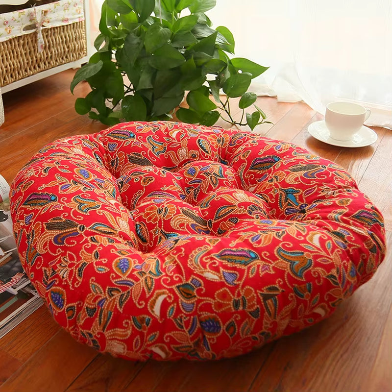 Round Floor Meditation Cushion- Thick Cotton Linen Seat for Ritual, Yoga & Teahouse Moments
