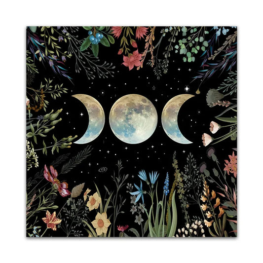 Celestial Flower Triple Moon Tarot Cloth – Altar Decor for Witchy Rituals & Card Readings