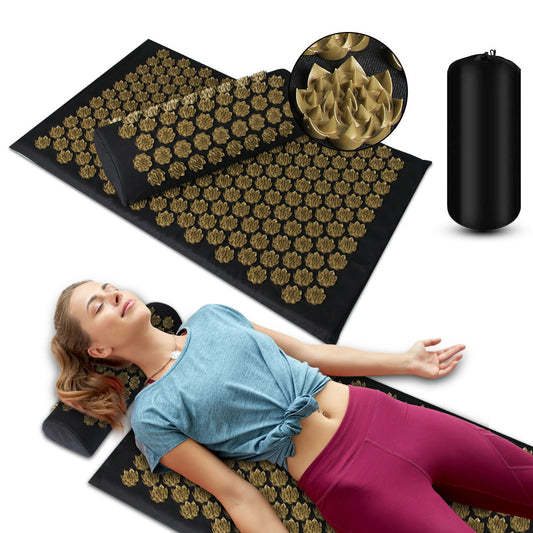 Eco Acupressure Mat & Pillow Set Lotus Spike Massage Cushion for Back, Neck, Feet and Meditation Relief