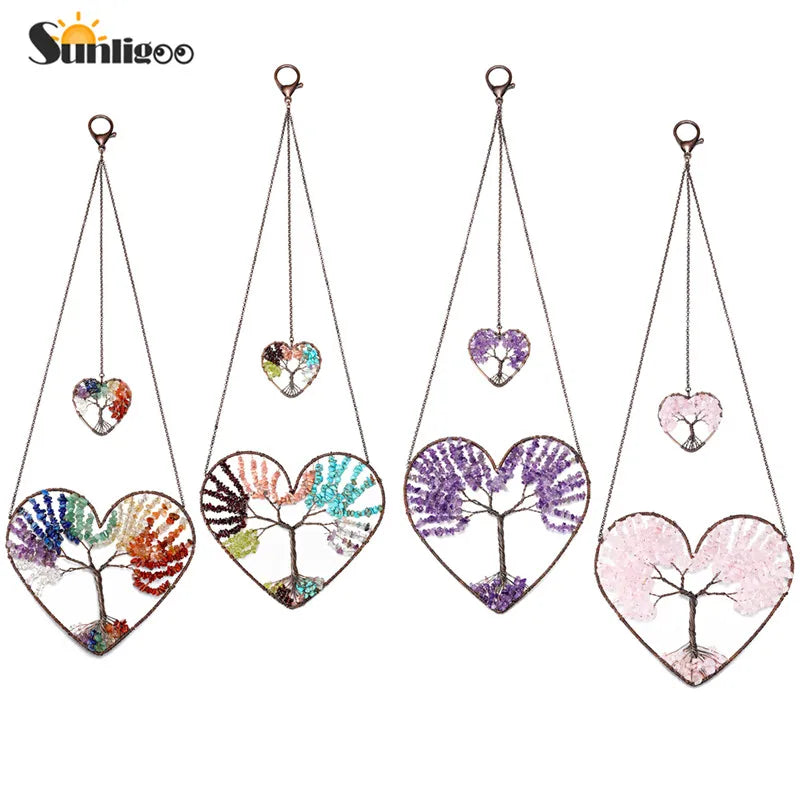 Love Heart Tree of Life Crystal Hanging Ornament Chakra Gemstones Yoga Spiritual Meditation Garden Wedding Home Decor