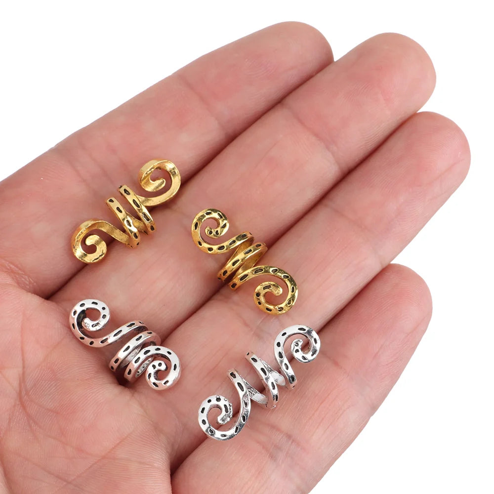 10pcs Viking Spiral Hair Charms – Metal Braid & Dreadlock Beads for Women’s Hair Styling & Beard Adornment