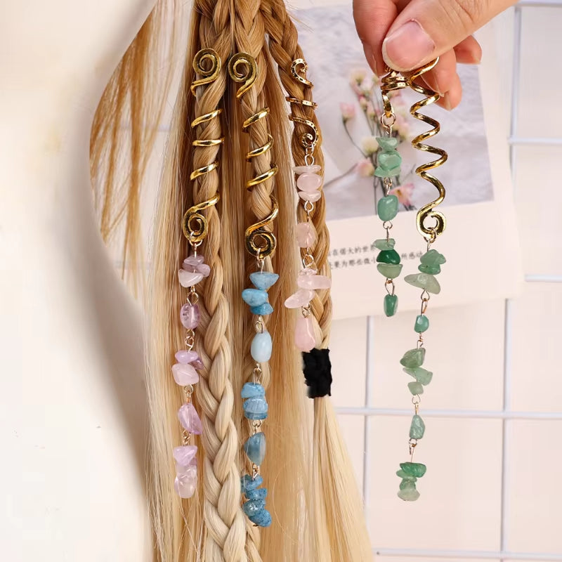 Spiral Gemstone Hair Wrap – Viking Braid & Beard Charm