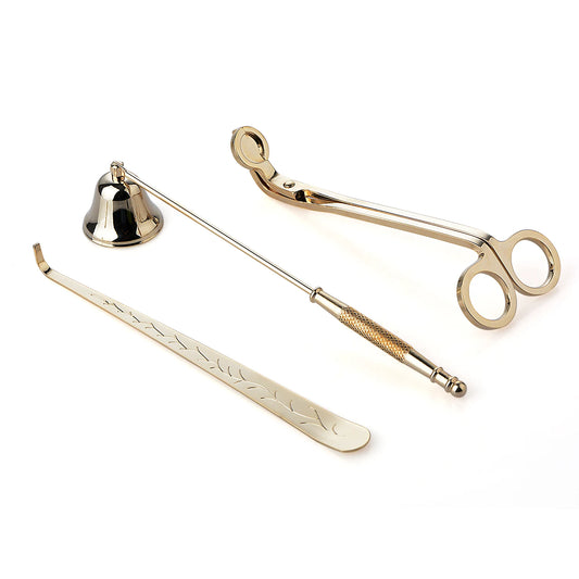 Ritual Candle Tool Set - Gold/Black Wick Trimmer, Snuffer & Hook for Sacred Space Care