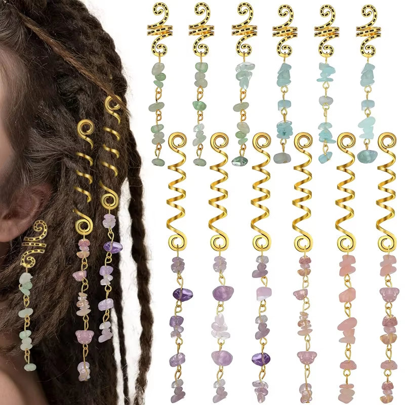 Spiral Gemstone Hair Wrap – Viking Braid & Beard Charm